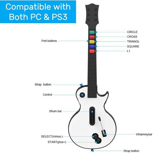 وحدة تحكم Game Goby Guitar Hero للكمبيوتر الشخصي وPS3 - جيتار لاسلكي لجيتار هيرو وفرقة الروك وألعاب Clone Hero، جيتار هيرو مع حزام ودونجل لاسلكي (5 مفاتيح) in Saudi Arabia