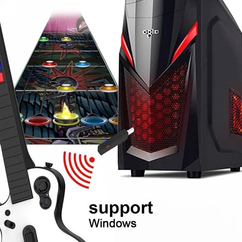وحدة تحكم Game Goby Guitar Hero للكمبيوتر الشخصي وPS3 - جيتار لاسلكي لجيتار هيرو وفرقة الروك وألعاب Clone Hero، جيتار هيرو مع حزام ودونجل لاسلكي (5 مفاتيح) in Saudi Arabia