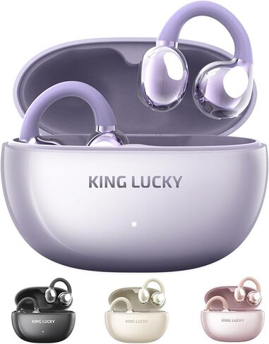 King Lucky Clip on Earbuds Open Ear Wireless Bluetooth 5.4 Headphones with Mic,50H Play,Noise Cancelling,Waterproof,Sports Ear Buds,Comfortable for Small Ears & Glasses Wearers,Workouts (Purple) in Saudi Arabia
