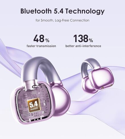 King Lucky Clip on Earbuds Open Ear Wireless Bluetooth 5.4 Headphones with Mic,50H Play,Noise Cancelling,Waterproof,Sports Ear Buds,Comfortable for Small Ears & Glasses Wearers,Workouts (Purple) in Saudi Arabia