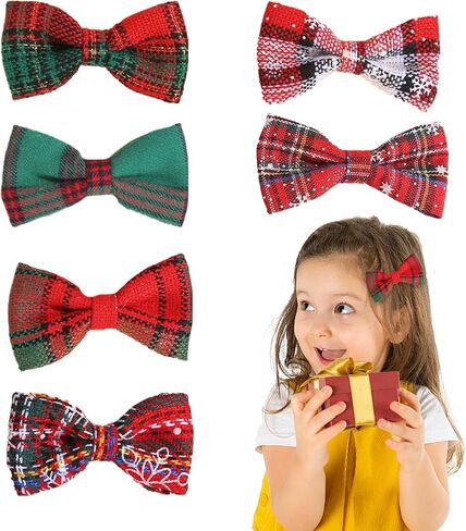 Christmas Hair Bows Clips,6Pcs Christmas Buffalo Plaid Hair Bows for Girls Red and Black Plaid Bow Hair Alligator Clips Xmas Hair Barrettes Bowknot Hairpin Christmas Hair Accessories for Toddler Girls in Saudi Arabia