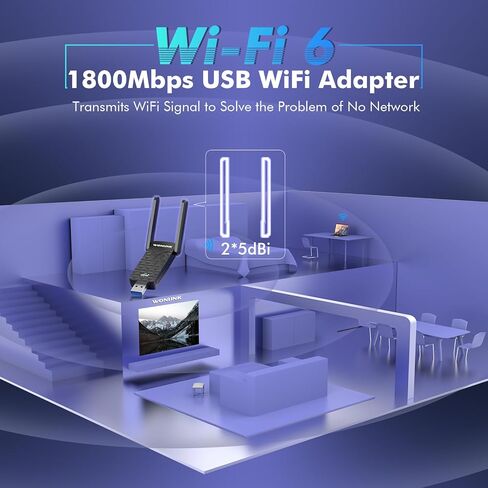 محول واي فاي USB للكمبيوتر، AX1800Mbps USB 3.0 واي فاي 6 محول واي فاي دونجل ثنائي النطاق 5G 2.4G محول الشبكة اللاسلكية لأجهزة الكمبيوتر المحمول المكتبية، يدعم Window10/11، WPA3، 802.11AX in Kuwait