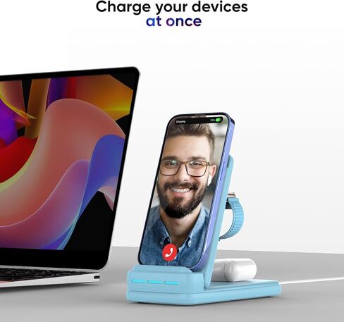 DNTGVUP Wireless Charging Station for Apple - 3 in 1 Wireless Charging Station for iPhone15/14/13/12/Pro/Plus/11/XS/XR/X/8, Charger Stand for Apple Watch S2-S9/SE (White). in Saudi Arabia