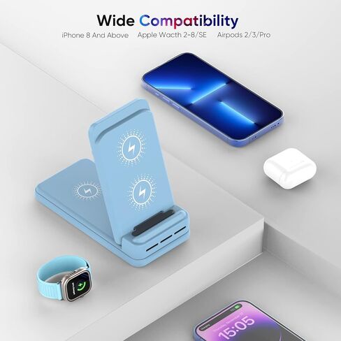 DNTGVUP Wireless Charging Station for Apple - 3 in 1 Wireless Charging Station for iPhone15/14/13/12/Pro/Plus/11/XS/XR/X/8, Charger Stand for Apple Watch S2-S9/SE (White). in Saudi Arabia