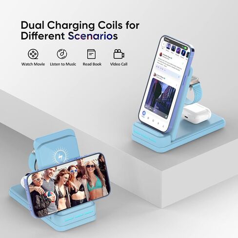 DNTGVUP Wireless Charging Station for Apple - 3 in 1 Wireless Charging Station for iPhone15/14/13/12/Pro/Plus/11/XS/XR/X/8, Charger Stand for Apple Watch S2-S9/SE (White). in Saudi Arabia