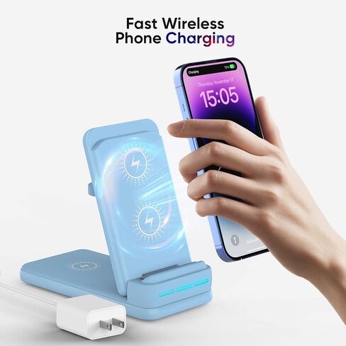 DNTGVUP Wireless Charging Station for Apple - 3 in 1 Wireless Charging Station for iPhone15/14/13/12/Pro/Plus/11/XS/XR/X/8, Charger Stand for Apple Watch S2-S9/SE (White). in Saudi Arabia