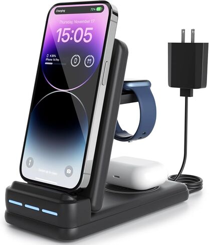 DNTGVUP Wireless Charging Station for Apple - 3 in 1 Wireless Charging Station for iPhone15/14/13/12/Pro/Plus/11/XS/XR/X/8, Charger Stand for Apple Watch S2-S9/SE (White). in Saudi Arabia