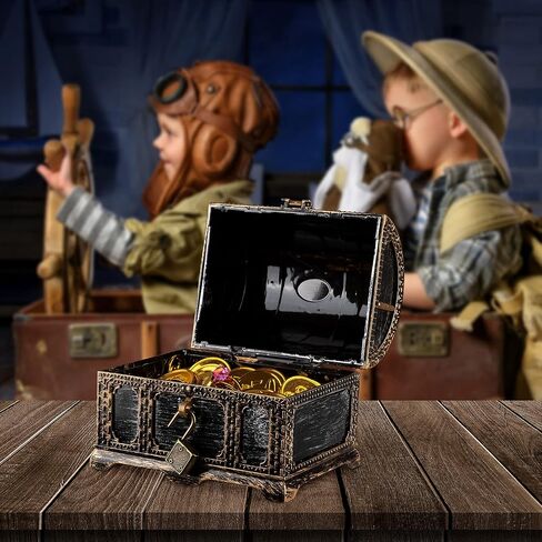 Kids Pirate Treasure Chest Plastic Pirate Vintage Treasure Box, Mini Pirate Chest Toys for Boys in Kuwait