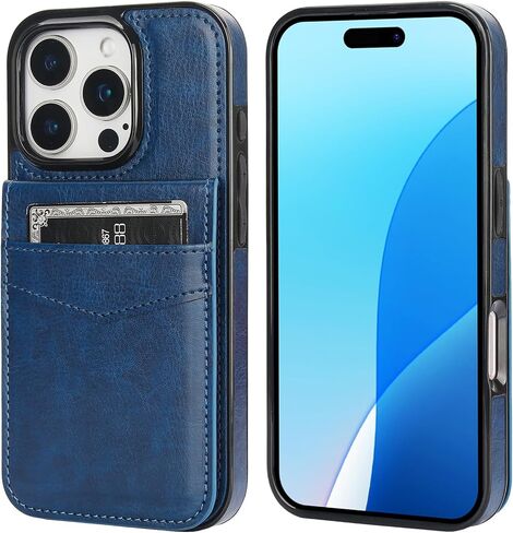 KIHUWEY Compatible with iPhone 16 Pro Case Wallet with Credit Card Holder, Flip Premium Leather Magnetic Clasp Kickstand Heavy Duty Protective Cover for iPhone 16 Pro 6.3 Inch (Black) in Kuwait