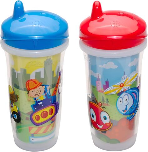 Playtex Baby Sipsters Stage 3 Hard Spout Cups, Happy Face Car and Construction 3D Graphics, 9 Oz, 2 Count - Spill-Proof, Leak-Proof, and Insulated in Saudi Arabia