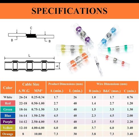 260 قطعة من موصلات المؤخرة المنكمشة بالحرارة، 100 قطعة من موصلات أسلاك اللحام من Camtek و160 قطعة من موصلات تجعيد المؤخرة المنكمشة بالحرارة، أطراف كهربائية مقاومة للماء، مجموعة موصلات أسلاك متنوعة، 26-8 AWG in Kuwait