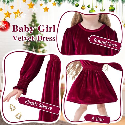 Neutocd Toddler Baby Girl Christmas Dress Long Sleeve Velvet Christmas Dress Birthday Wedding Dresses Winter Clothes in Saudi Arabia