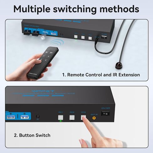 4K120Hz HDMI KVM Switch 2 Monitors 2 Computers 8K USB 3.0 KVM Switches for 2 Computers Share Dual Monitor and 4 USB Devices Support Extended/Copy Mode with DC 12V/1A&Wired Controller in Saudi Arabia