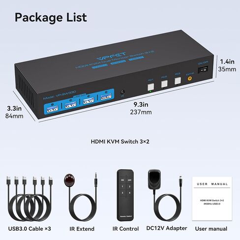 4K120Hz HDMI KVM Switch 2 Monitors 2 Computers 8K USB 3.0 KVM Switches for 2 Computers Share Dual Monitor and 4 USB Devices Support Extended/Copy Mode with DC 12V/1A&Wired Controller in Saudi Arabia