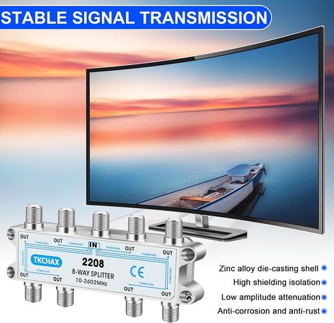 Coaxial Cable Splitter,Support 10-2602MHz,RG6 RG59 Coax Compatible,Work with MoCA2.5 and MoCA3.0, CATV, Satellite TV, Antenna, HDTV and High Speed Internet (6 Way Coaxial Cable Splitter) in Kuwait