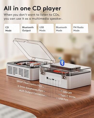 CD Player with Speakers Retro Bluetooth CD Players for Home-Brown | Vintage Nostalgic Bluetooth Transmitter,FM Radio,USB Playback,SPDIF,AUX Output,Headphone Jack,CD-R/RW & MP3-CD Support in Kuwait
