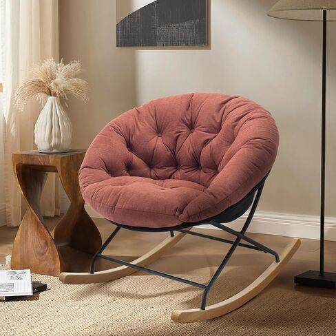 COLAMY Rocking Chair Nursery, Upholstered Glider Rocker Accent Chair Saucer Armchair with Comfy Cushions, Wood Base and Metal Legs for Living Room, Bedroom, Office, Camel in Saudi Arabia