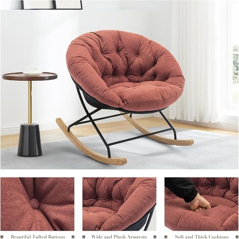 COLAMY Rocking Chair Nursery, Upholstered Glider Rocker Accent Chair Saucer Armchair with Comfy Cushions, Wood Base and Metal Legs for Living Room, Bedroom, Office, Camel in Saudi Arabia