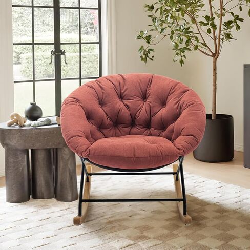 COLAMY Rocking Chair Nursery, Upholstered Glider Rocker Accent Chair Saucer Armchair with Comfy Cushions, Wood Base and Metal Legs for Living Room, Bedroom, Office, Camel in Saudi Arabia