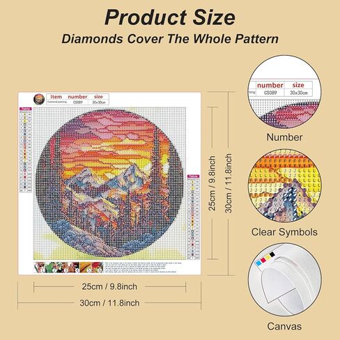 مجموعات الرسم الماسي للبالغين، مجموعات فنية ماسية خماسية الأبعاد للمبتدئين، مجموعات طلاء ماسية كاملة الحفر لديكور جدار المنزل، والمناظر الطبيعية، 12 × 12 بوصة in Kuwait