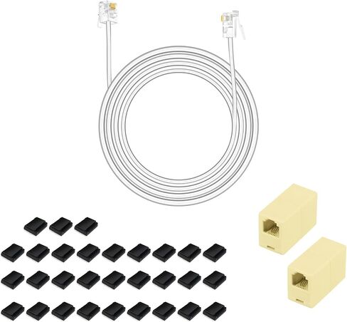 سلك هاتف تمديد الخط الأرضي OLIREXD بطول 25FT RJ11 مع 30 مشبك كابل لاصق و2 6P4C وصلة توصيل مستقيمة للمنزل أو المكتب لنظام الهاتف الثابت in Saudi Arabia