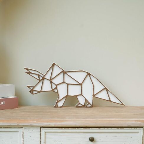 ديكور حائط على شكل ديناصور من NIKKY HOME لغرفة الأولاد، لوحة فنية جدارية خشبية على شكل ديناصور هندسي كهدية للأطفال، لافتة معلقة ممتعة للأطفال الأولاد وغرفة اللعب وغرفة اللعب - تيرانوصور ريكس in Kuwait