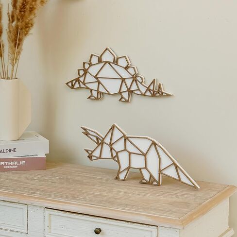 ديكور حائط على شكل ديناصور من NIKKY HOME لغرفة الأولاد، لوحة فنية جدارية خشبية على شكل ديناصور هندسي كهدية للأطفال، لافتة معلقة ممتعة للأطفال الأولاد وغرفة اللعب وغرفة اللعب - تيرانوصور ريكس in Kuwait