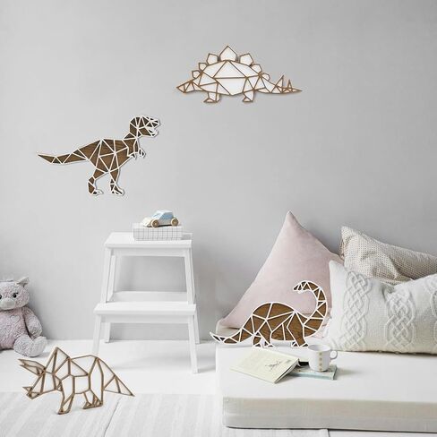 ديكور حائط على شكل ديناصور من NIKKY HOME لغرفة الأولاد، لوحة فنية جدارية خشبية على شكل ديناصور هندسي كهدية للأطفال، لافتة معلقة ممتعة للأطفال الأولاد وغرفة اللعب وغرفة اللعب - تيرانوصور ريكس in Kuwait