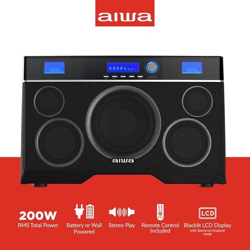 Aiwa Exos-10 Portable Bluetooth Speaker, 200W RMS Power, 6.5" Subwoofer, Deep Bass, Party Sync, Backlit Display, FM/BT/USB/AUX, Remote Control, Carry Strap, Bluetooth V5.0 in Saudi Arabia