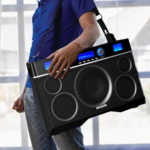 Aiwa Exos-10 Portable Bluetooth Speaker, 200W RMS Power, 6.5" Subwoofer, Deep Bass, Party Sync, Backlit Display, FM/BT/USB/AUX, Remote Control, Carry Strap, Bluetooth V5.0 in Saudi Arabia