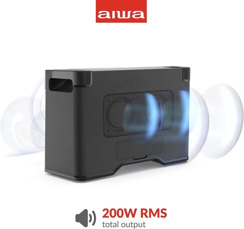 Aiwa Exos-10 Portable Bluetooth Speaker, 200W RMS Power, 6.5" Subwoofer, Deep Bass, Party Sync, Backlit Display, FM/BT/USB/AUX, Remote Control, Carry Strap, Bluetooth V5.0 in Saudi Arabia