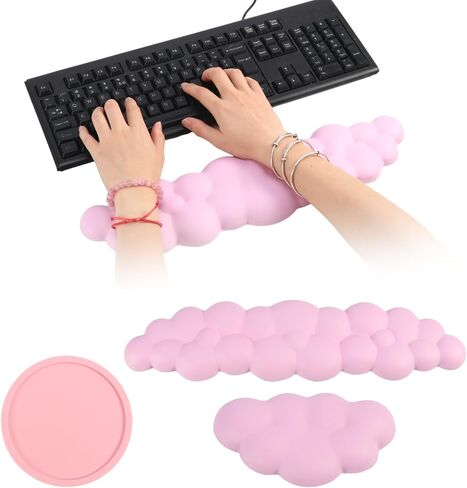 لوحة مفاتيح مسند المعصم السحابية، مسند معصم مريح للفأرة مع كوستر، مثالي للوحة المفاتيح، وعشاق الألعاب، ورسامي الكمبيوتر في المكتب والمنزل (وردي) in Kuwait