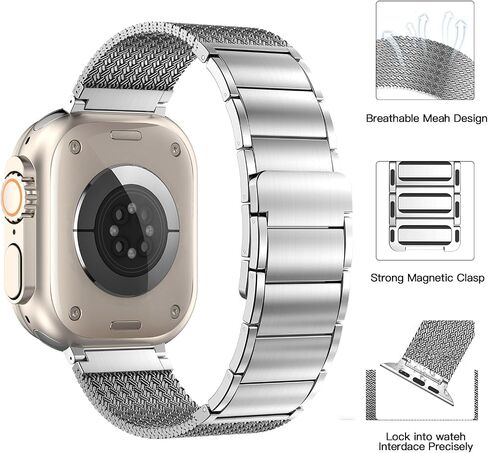 سوار ساعة مغناطيسي متوافق مع ساعة Apple 38 مم 40 مم 41 مم 42 مم 44 مم 45 مم 46 مم 49 مم، أساور معدنية بديلة مضفرة لسلسلة iwatch Ultra 2/Ultra SE 10 9 8 7 6 5، حزام ساعة للنساء والرجال لساعة iWatch in Kuwait