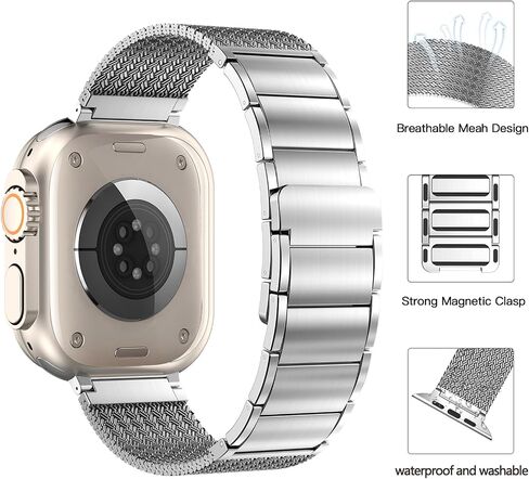سوار ساعة مغناطيسي متوافق مع ساعة Apple 38 مم 40 مم 41 مم 42 مم 44 مم 45 مم 46 مم 49 مم، أساور معدنية بديلة مضفرة لسلسلة iwatch Ultra 2/Ultra SE 10 9 8 7 6 5، حزام ساعة للنساء والرجال لساعة iWatch in Kuwait