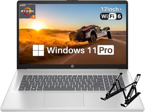 HP 17 Laptop High Performance Business Laptop, 17.3" HD+ Display, AMD Ryzen 5 7530U(Beats i7-1165G7), 32GB RAM, 2TB SSD, Wi-Fi 6, BrightView, Webcam, Windows 11 Pro with Computer Stand, Silver in Saudi Arabia
