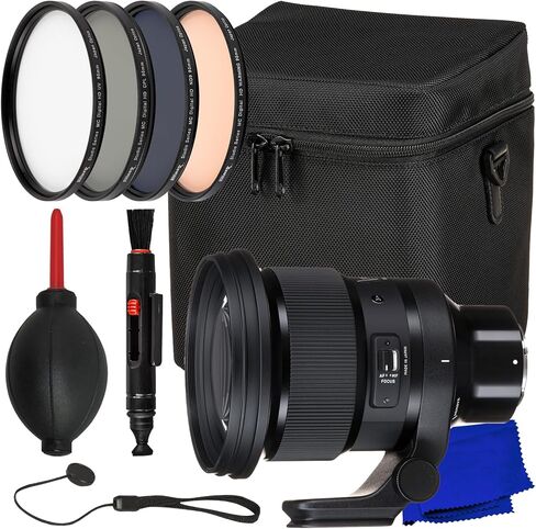 حزمة عدسة Ultimaxx Essential Sigma 105mm f/1.4 DG HSM Art (E Mount) - تتضمن: مجموعة مرشح نهائية مكونة من 4 قطع (UV، CPL، Warming، ND9)، غطاء عدسة، حافظة غطاء عدسة عالمية، حقيبة عدسة والمزيد (حزمة 15 قطعة) in Kuwait