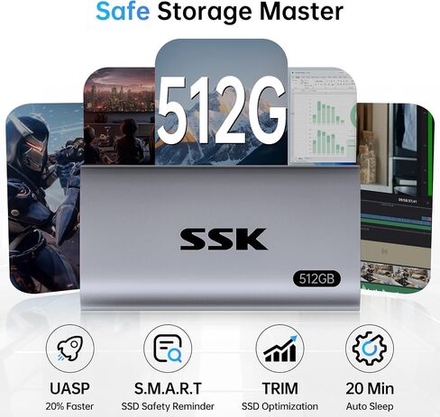 SSK 128GB SSD External Hard Drive, Portable SSD Up to 550MB/s Fast Solid State Drives, External Drive USB 3.2 Gen2 SSD for iPhone 15/Pro, Windows, Mac, Android with LED Light, Trim, Smart Supported in Kuwait