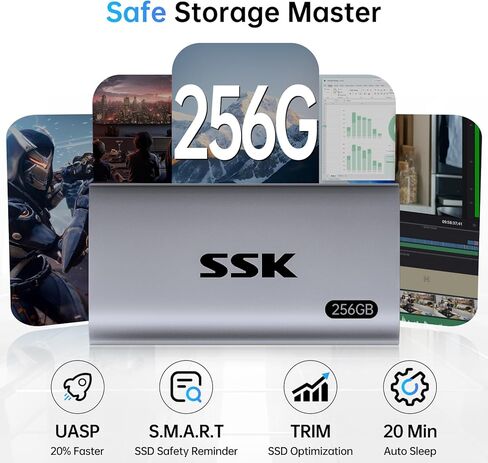 SSK 128GB SSD External Hard Drive, Portable SSD Up to 550MB/s Fast Solid State Drives, External Drive USB 3.2 Gen2 SSD for iPhone 15/Pro, Windows, Mac, Android with LED Light, Trim, Smart Supported in Kuwait