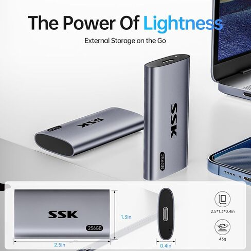 SSK 128GB SSD External Hard Drive, Portable SSD Up to 550MB/s Fast Solid State Drives, External Drive USB 3.2 Gen2 SSD for iPhone 15/Pro, Windows, Mac, Android with LED Light, Trim, Smart Supported in Kuwait