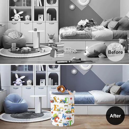Clastyle Large Alphabet Car Kid Laundry Basket Construction Police Car Clothes Hamper for Boy Nursery Collapsible Excavator Toy Storage Basket with Lid in Saudi Arabia