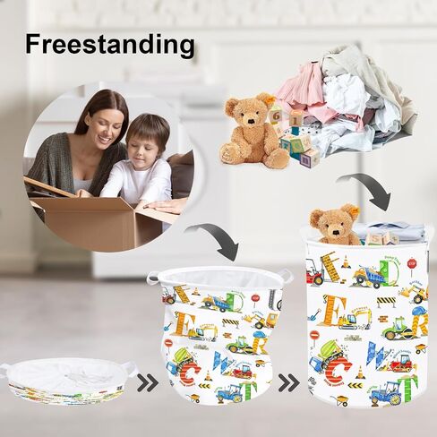 Clastyle Large Alphabet Car Kid Laundry Basket Construction Police Car Clothes Hamper for Boy Nursery Collapsible Excavator Toy Storage Basket with Lid in Saudi Arabia