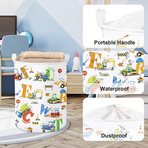 Clastyle Large Alphabet Car Kid Laundry Basket Construction Police Car Clothes Hamper for Boy Nursery Collapsible Excavator Toy Storage Basket with Lid in Saudi Arabia