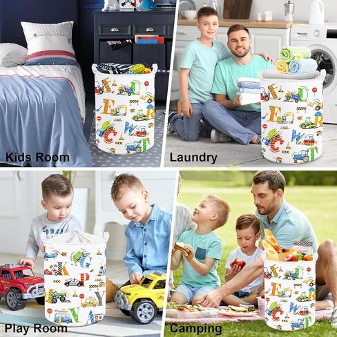 Clastyle Large Alphabet Car Kid Laundry Basket Construction Police Car Clothes Hamper for Boy Nursery Collapsible Excavator Toy Storage Basket with Lid in Saudi Arabia