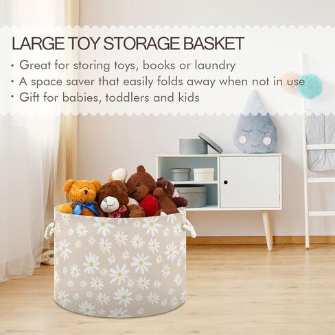 Burbuja Farm Animals Round Storage Basket with Cotton Rope Handles, Laundry Basket for Blankets, Toys, Nursery, Living Room Decoration in Saudi Arabia