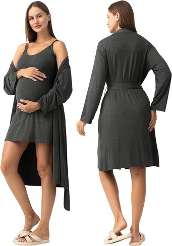 SUNNYBUY Women's Nursing Nightgown Maternity Robe Set, 3 in 1 Labor Delivery Breastfeeding Dress Postpartum Sleepwear in Kuwait