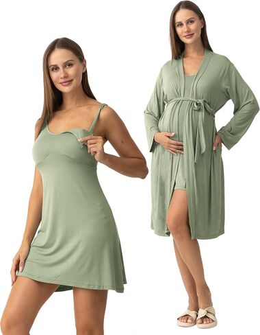 SUNNYBUY Women's Nursing Nightgown Maternity Robe Set, 3 in 1 Labor Delivery Breastfeeding Dress Postpartum Sleepwear in Kuwait