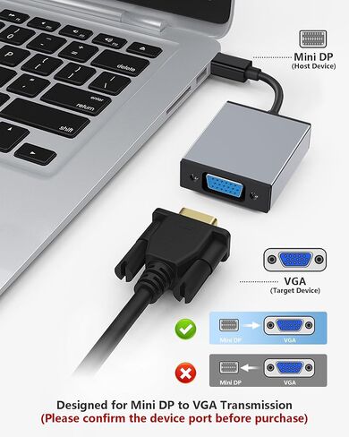 محول DisplayPort إلى VGA، منفذ عرض إلى محول VGA ذكر إلى أنثى ألومنيوم HD 1080P، سلك مطلي بالذهب للكمبيوتر والشاشة والتلفزيون وجهاز العرض المتوافق مع Lenovo وDell وHP وASUS in Kuwait