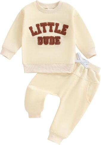 fhutpw Fall Baby Boy Clothes Toddler Embroidery Little Dude Print Long Sleeve Sweatshirt Tops Solid Pants Winter Outfits in Saudi Arabia