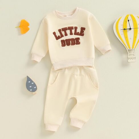 fhutpw Fall Baby Boy Clothes Toddler Embroidery Little Dude Print Long Sleeve Sweatshirt Tops Solid Pants Winter Outfits in Saudi Arabia