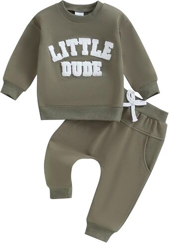 fhutpw Fall Baby Boy Clothes Toddler Embroidery Little Dude Print Long Sleeve Sweatshirt Tops Solid Pants Winter Outfits in Saudi Arabia